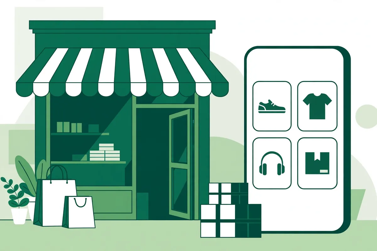Illustrative visual: an online store and marketplace